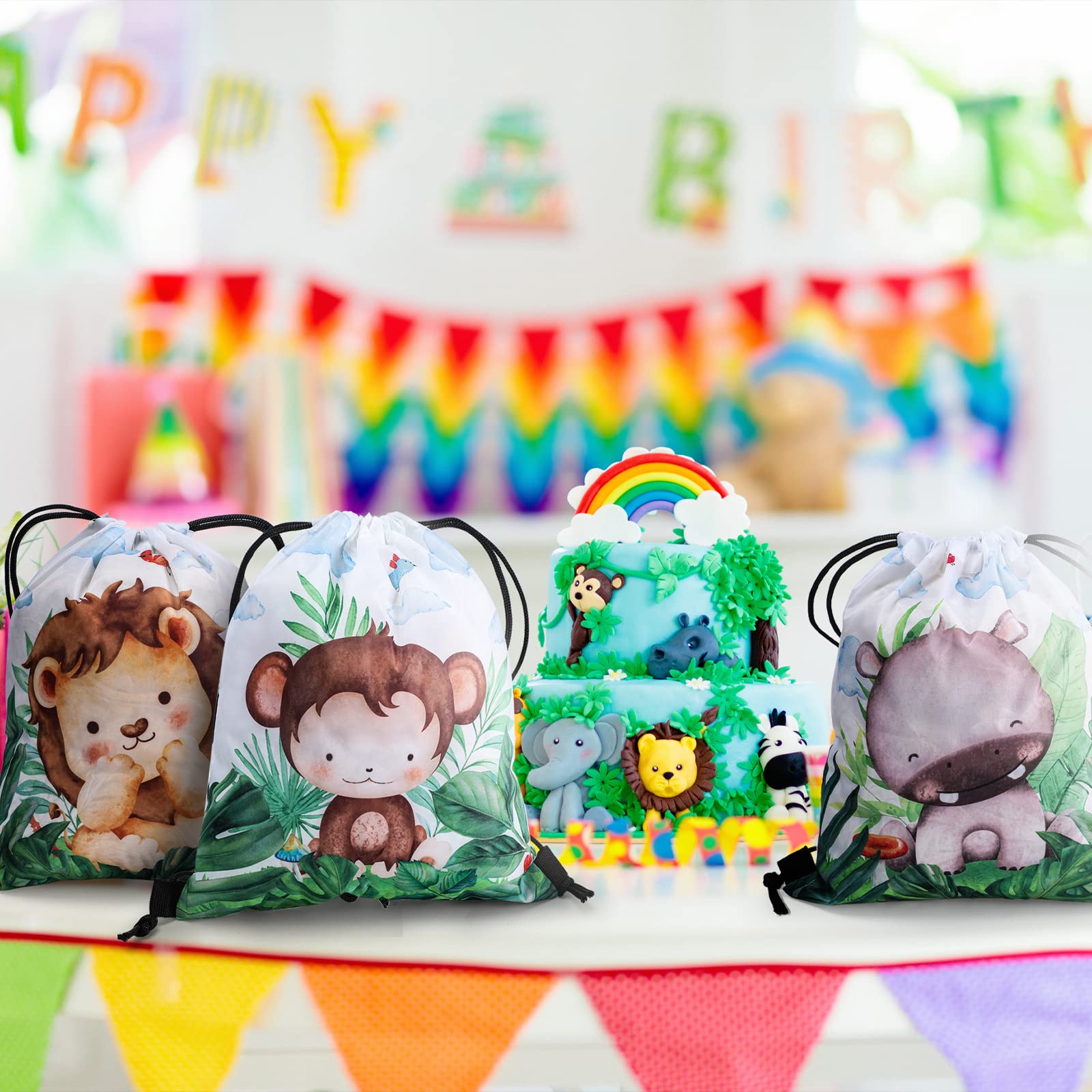 24 Pcs Safari Goodie Bags Safari Party Favor Drawstring Bags Safari Baby Shower Decorations Jungle Party Gift Bags Safari Birthd